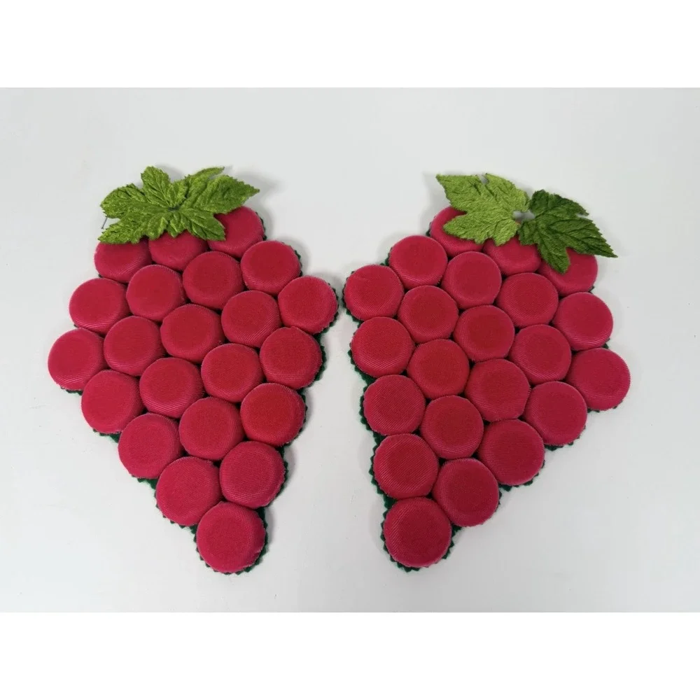 MCM Velvet Covered Bottlecap Grape Cluster Wall Decor Accent Pair 9